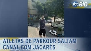 Atletas de Parkour saltam canal com Jacarés