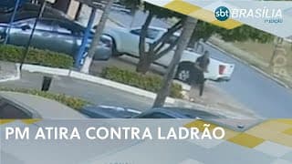 Criminoso tenta roubar caminhonete de PM que reage e atira contra ele | SBT Brasília 1ª ed