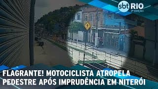 FLAGRANTE! Motociclista atropela pedestre após imprudência em Niterói