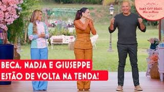 Beca, Nadja e Giuseppe estão de volta! A emoção tomou conta da tenda na estreia do Bake Off Brasil