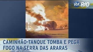 Caminhão-Tanque tomba e pega fogo na Serra das Araras