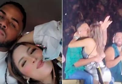 Influenciadora sobe no palco,  dá beijão em cantor e  marido pede o divórcio