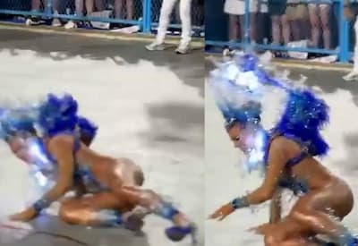 Lore Improta escorrega e cai no meio da Sapucaí