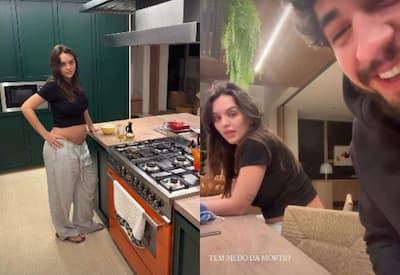 Rafa Kalimann cozinha de madrugada para Nattan e brinca com "desejo da gravidez"