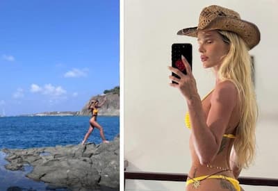 Yasmin Brunet posa de biquíni amarelo em cenário paradisíaco