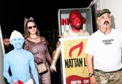 Rafa Kalimann e Nattan roubam a cena com fantasias inusitadas em festa