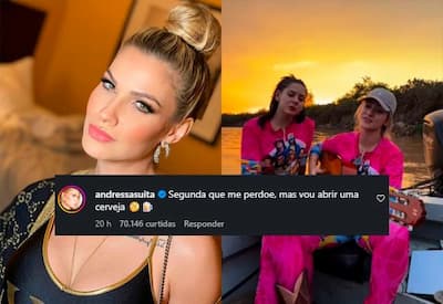 Andressa Suita comenta post de Ana Castela: "Vou abrir uma cerveja"