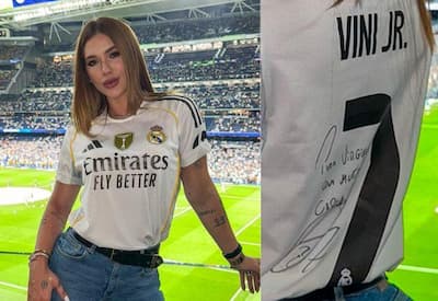 Virginia Fonseca posa usando camiseta de Vini Jr.