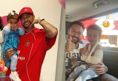 Neymar publica foto ao lado da filha Mavie com o braço enfaixado