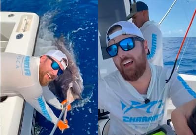 Zé Neto pesca peixe de quase 300 kg na Bahia e comemora: "Maior da minha vida"