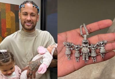 Neymar mostra colar com pingentes dos filhos e da afilhada e legenda: "Meus amores"