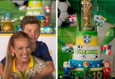Filho de Thaís Pacholek e Belutti ganha festa temática inspirada na Copa