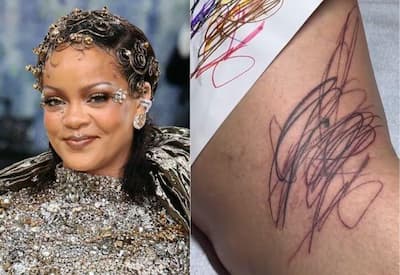 Rihanna tatua desenho dos filhos na perna e mostra resultado