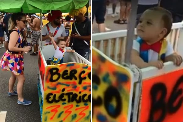 bebê no berço elétrico curtindo carnaval