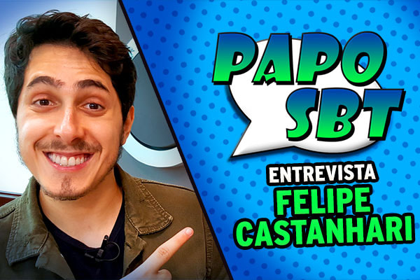 Logo do programa Papo SBT com a foto de Felipe Castanhari à esquerda