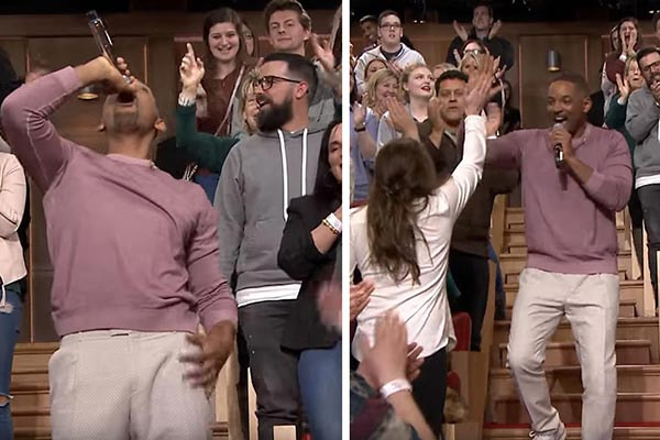 montagem will smith cantando no meio da plateia