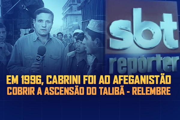 Foto de Roberto Cabrini em 1996 e logo do SBT Repórter