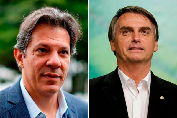 Montagem de fotos de Fernando Haddad e Jair Bolsonaro