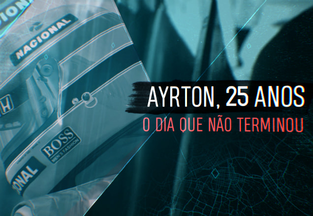 Arte com o capacete de Ayrton Senna e nome do documentário relacionado aos 25 anos da morte do piloto