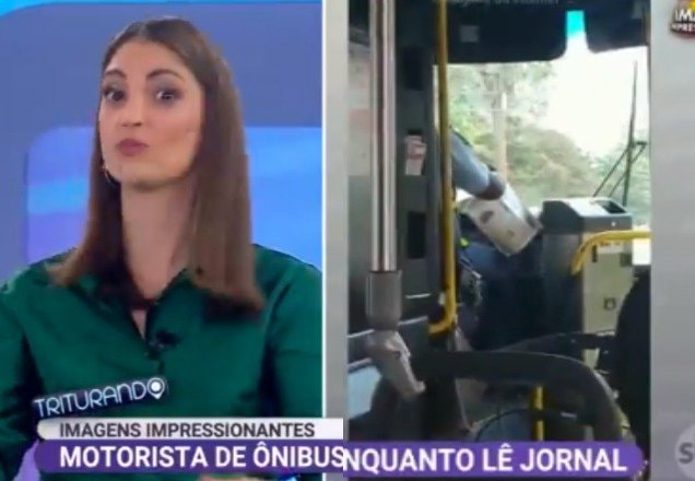 Vídeo: motorista de ônibus lê jornal enquanto dirige veículo (Reprodução/Triturando)