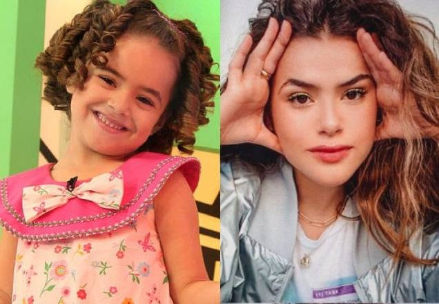 Maisa criança durante apresentação de programa e Maisa mais recente