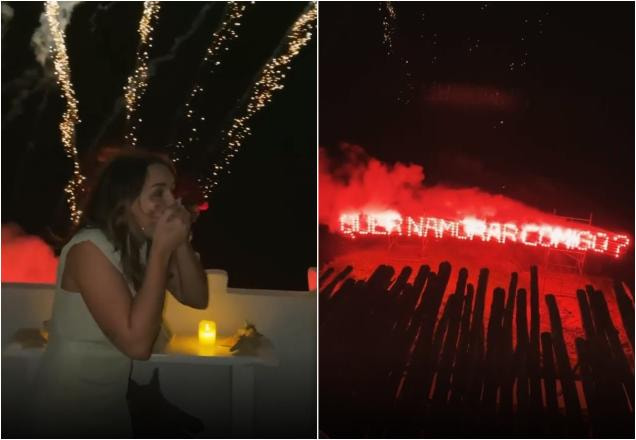 Rafa Kalimann observando fogos de artifício