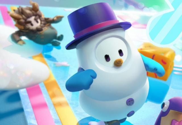 Jujuba de Fall Guys vestida de boneco de neve