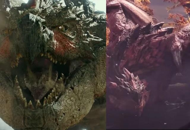 Comparação de Rathalos no cinema e no jogo