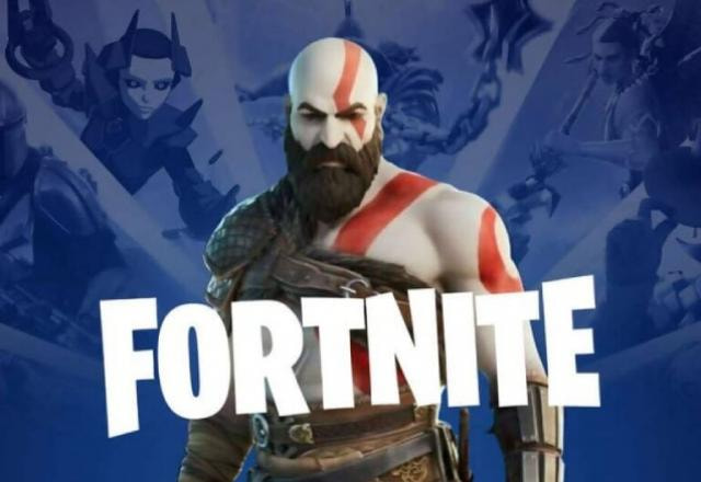 Kratos e a logo de Fortnite