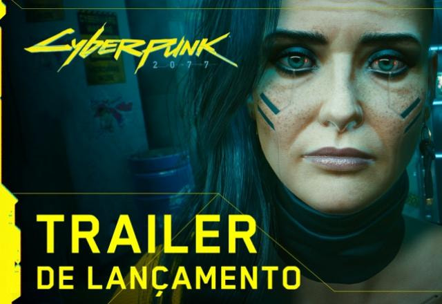 Cartaz de trailer de lançamento de Cyberpunk 2077
