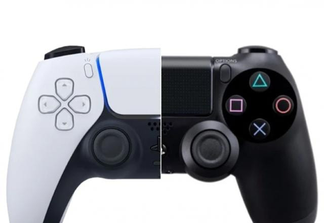 Meio controle de PS5 e meio controle de P4 se unindo para formar um único controle