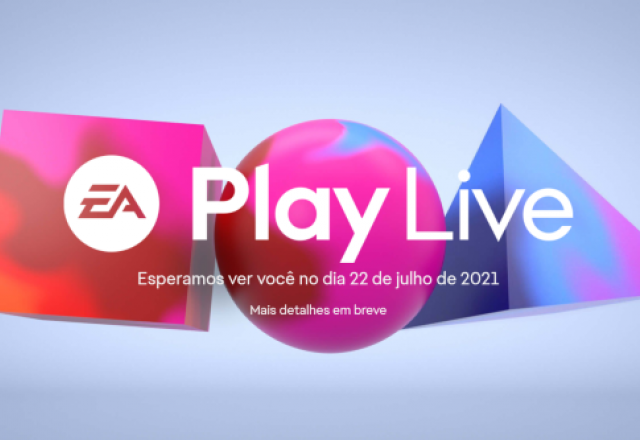 Logo do EA Play Live 2021 com a data do evento, 22 de julho, embaixo.