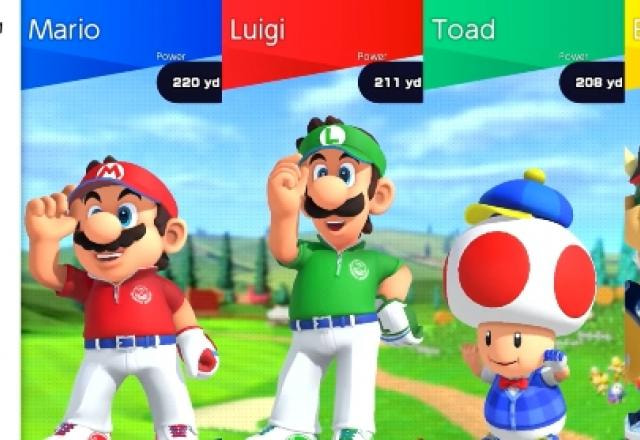 Imagem da tela de seleção de personagem em Mario Golf.