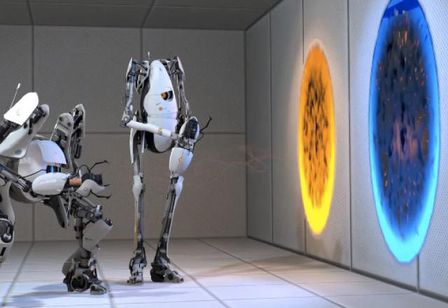 Imagem do multiplayer de Portal 2.