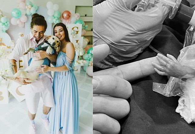 Whindersson Nunes e Maria Lina, e foto do humorista segurando a mão do bebê