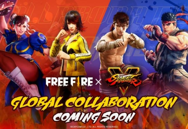 Imagem promocional da colaboração de Free Fire e Street Fighter.