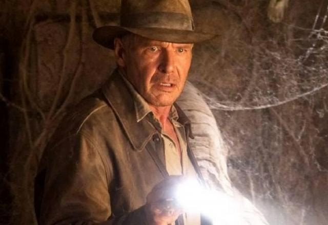 Imagem de Harrison Ford como Indiana Jones em filmes anteriores.