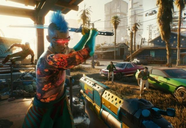 Imagem de gameplay de Cyberpunk 2077.