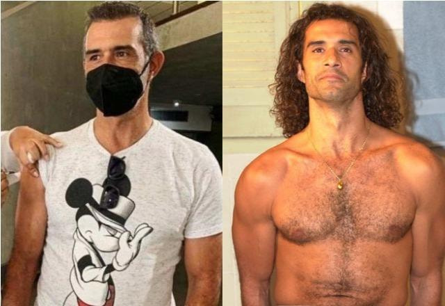 Marcos Pasquim tomando vacina à esquerda e sem camisa à direita