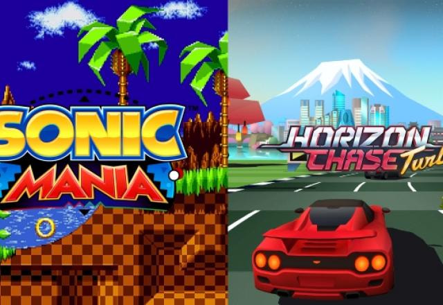 Imagens dos jogos grátis da Epic Games desta semana: Horizon Chase Turbo e Sonic Mania.