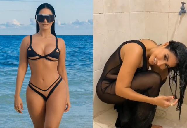 Simaria lava cabelo em torneira nos bastidores de clipe