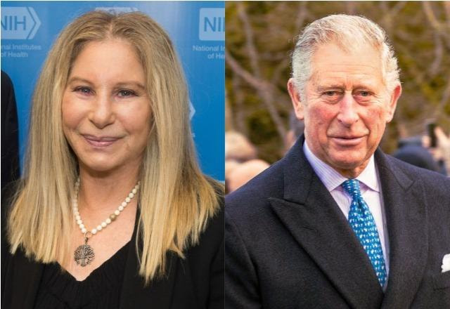 Barbra Streisand à esquerda e Príncipe Charles à direita