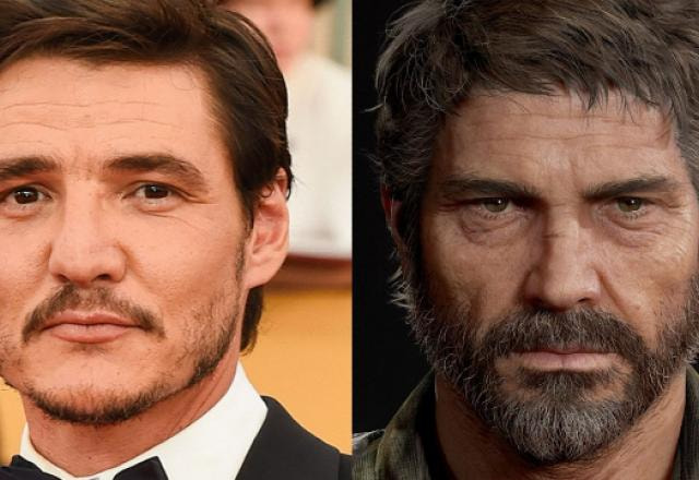 Imagem de Pedro Pascal ao lado de Joel Miller, de The Last of Us
