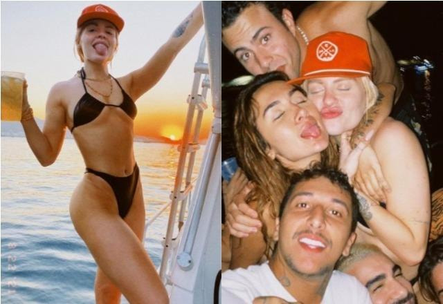 Luísa Sonza posa em barco ao lado de amigos