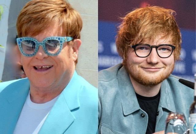 Elton John à esquerda; Ed Sheeran à direita