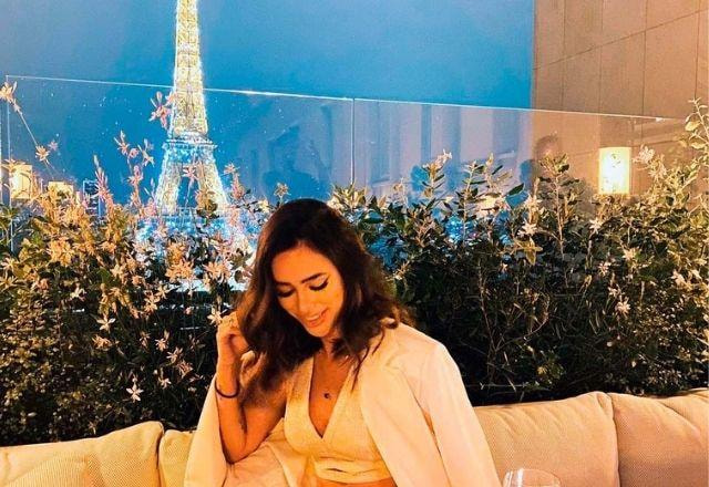 Bruna Biancardi, com a Torre Eiffel ao fundo