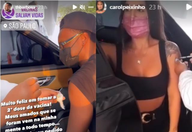 Thiaguinho e Carol Peixinho tomam vacina contra a Covid-19