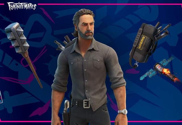 Imagem promocional de Rick Grimes no Fortnite