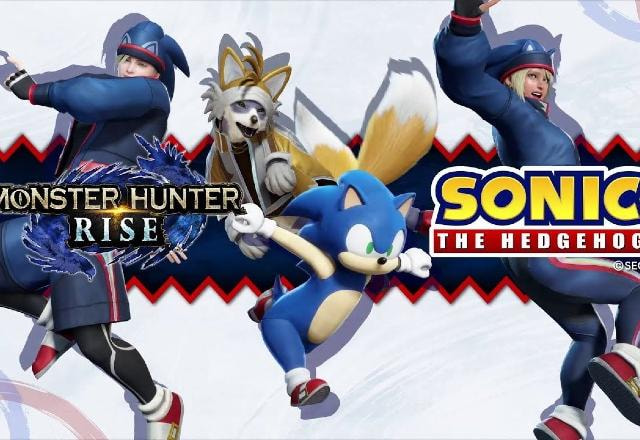 Imagem promocional da colaboração entre Monster Hunter Rise e Sonic