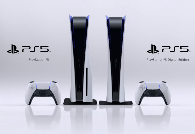 Imagem promocional das duas versões do PlayStation 5